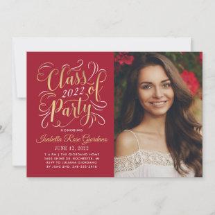 Class of 2022 Red Gold Graduation Party Photo Invitation