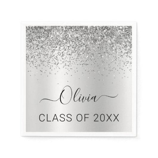 Class of 2022 Silver Black Glitter Graduate Napkins