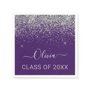 Class of 2022 Silver Purple Glitter Graduate Napkins