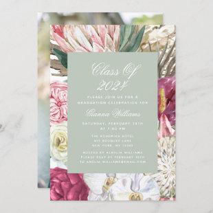 Class of 2022 Watercolor Floral Photo Graduation Invitation
