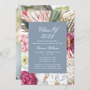 Class of 2022 Watercolor Floral Photo Graduation  Invitation