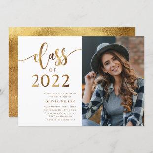 Class of 2022 White Gold Graduation Party Photo Invitation