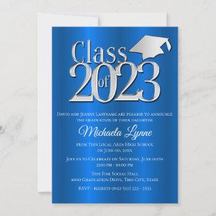 Class of 2023 Blue and Silver Graduation Cap Invitation
