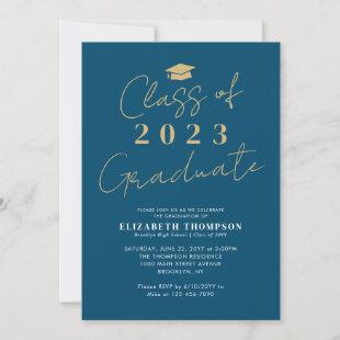 Class of 2023 Blue Gold Graduate Graduation Party Invitation