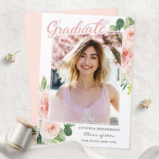 Class of 2023 Blush Pink Floral Girl Graduation Announcement