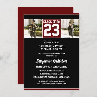 Class of 2023 Burgundy Red Graduation Photo Invitation