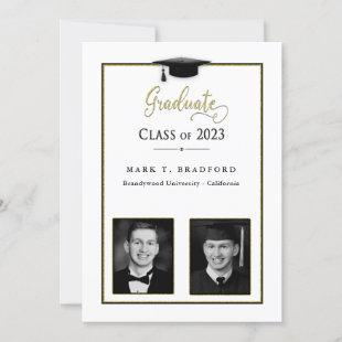 Class of 2023 BW Graduation Elegant  2 Photos Name Invitation