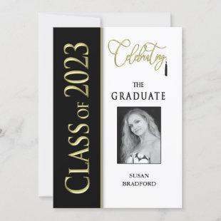 Class of 2023 BW Graduation Elegant Photo and Name Invitation