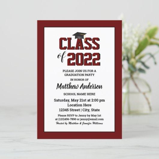 Class of 2023 Elegant Burgundy Dark Red Graduation Invitation