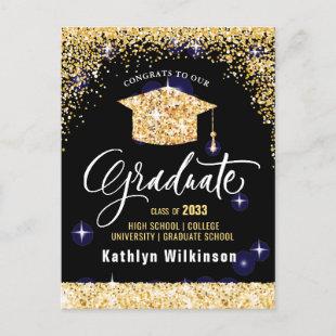 Class of 2023 Elegant Modern Gold Glitter Sparkly Postcard