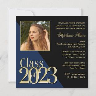 Class of 2023 Gold Grad Blue with Photo  Invitation