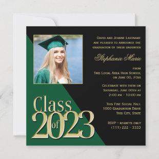 Class of 2023 Gold Grad Green with Photo  Invitation