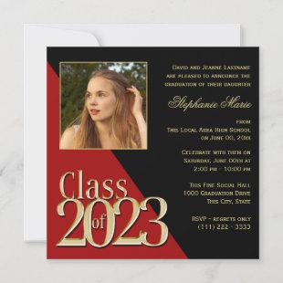Class of 2023 Gold Grad Red with Photo Invitation