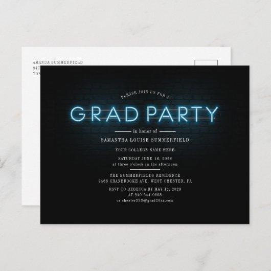 Class of 2023 Grad Blue Neon Graduation Party Invitation Postcard