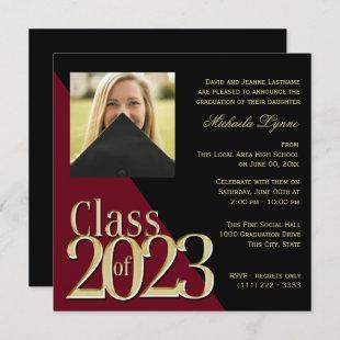 Class of 2023 Grad Gold and Burgundy with Photo  Invitation