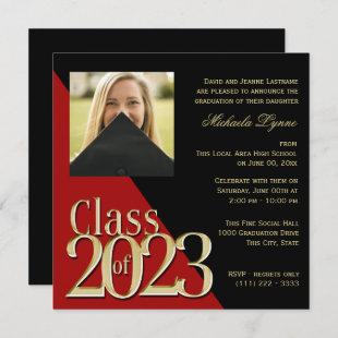 Class of 2023 Grad Gold and Red with Photo Invitation