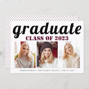 Class of 2023 graduate burgundy typography photo invitation