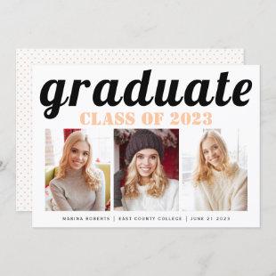 Class of 2023 graduate peach typography photo invitation