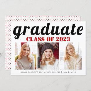 Class of 2023 graduate red typography photo invitation