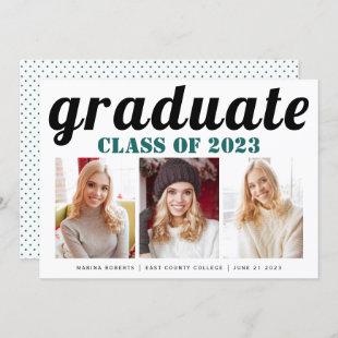 Class of 2023 graduate teal blue typography photo invitation