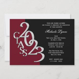 Class of 2023 Graduation Burgundy and Silver Invitation