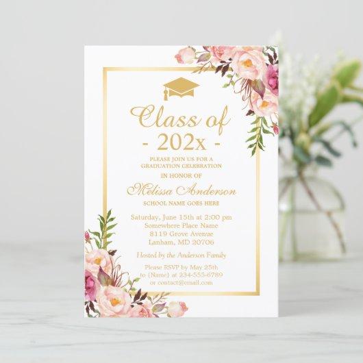Class of 2023 Graduation Elegant Chic Floral Gold Invitation
