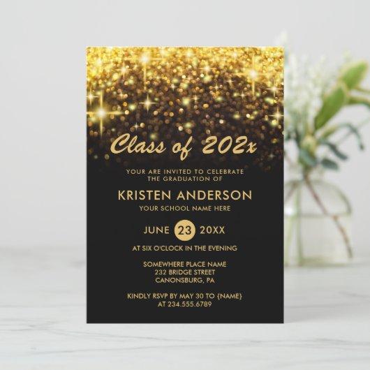 Class of 2023 Graduation Gold Glitter Glam Sparkle Invitation