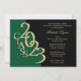 Class of 2023 Graduation Green and Gold Invitation