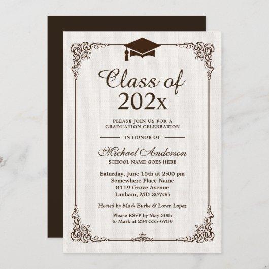 Class of 2023 Graduation Ivory Linen Vintage Frame Invitation