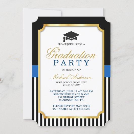 Class of 2023 Graduation Party Gold Ticket Stripes Invitation