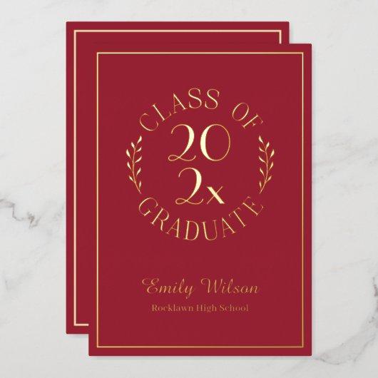 Class Of 2023 Graduation Party Maroon and Gold Foil Invitation