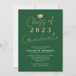 Class of 2023 Green Gold Graduate Graduation Party Invitation