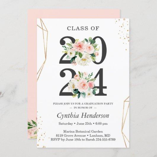 Class of 2023 Modern Gold Blush Floral Graduation Invitation