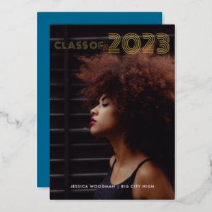 Class of 2023 Modern Typography Blue Graduation Foil Invitation