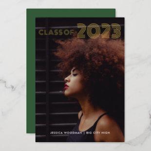 Class of 2023 Modern Typography Green Graduation Foil Invitation