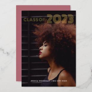 Class of 2023 Modern Typography Pink Graduation Foil Invitation