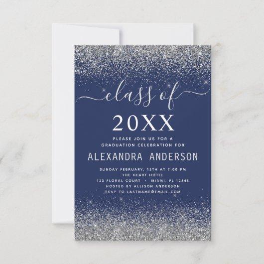 Class of 2023 Navy Blue Silver Graduation Party Invitation