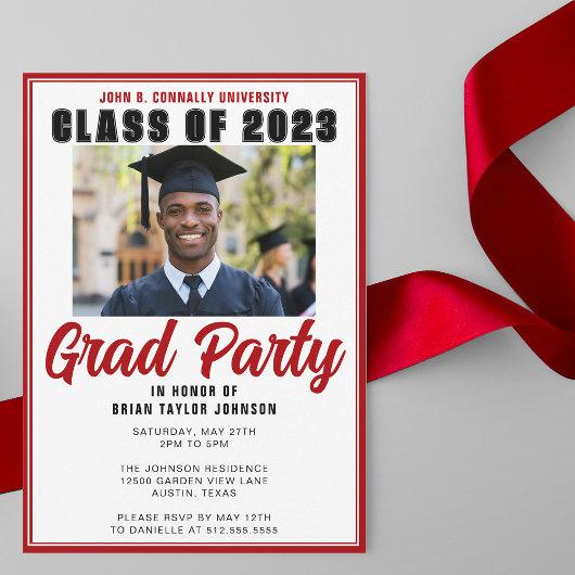 Class of 2023 Photo Modern Red Graduation Party Invitation