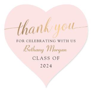 Class of 2023 Pink Gold Graduation Party Thank You Heart Sticker