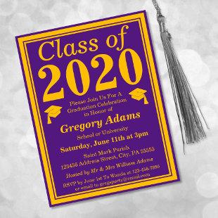 Class of 2023 Purple Gold Graduation Invitation Postcard