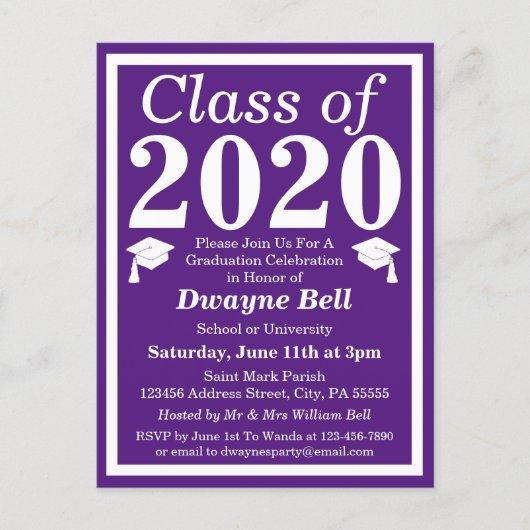 Class of 2023 Purple White Graduation Invitation Postcard