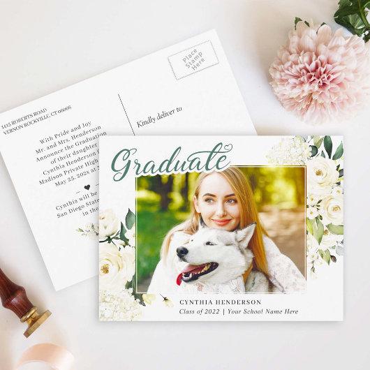Class of 2023 White Roses Graduation Announcement Postcard