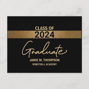 Class of 2024 Black Gold Name Graduation Adult Announcement Postcard