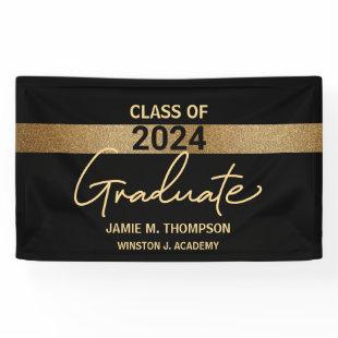 Class of 2024 Black Gold Name Graduation Adult Clo Banner