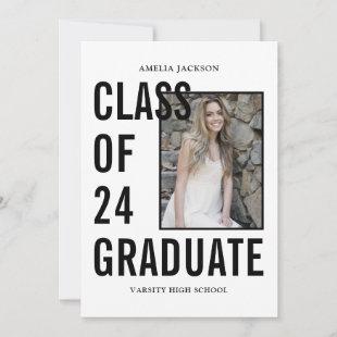 Class Of 2024 Black & White Photo & Bio Graduation Announcement