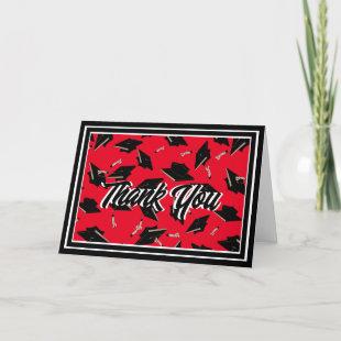 Class of 2024 Black, White & Red Graduation Party Thank You Card