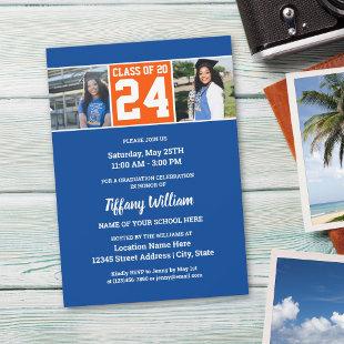Class of 2024 Blue Orange Graduation Photo Collage Invitation