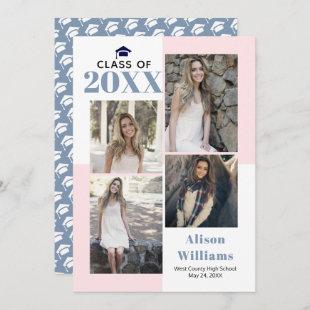 Class of 2024 blush, dusty blue photo graduation announcement