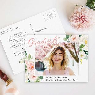 Class of 2024 Blush Floral Graduation Announcement Postcard
