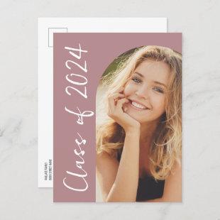 Class of 2024 Blush Pink Custom Grad photo Announcement Postcard